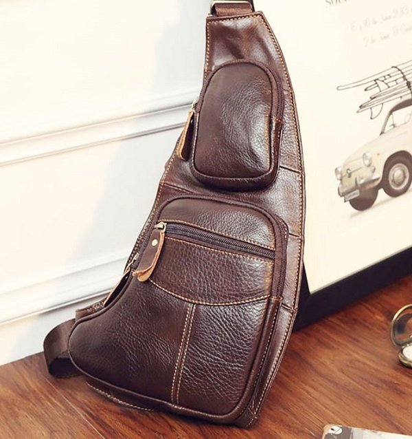 Rsslyn Brown Chest Packs Authentic Leather Backpacks for Men Phone bags for Men