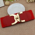 Rsslyn CC Buckles Wide Red Belts for Women Double Golden Buckles