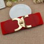 Rsslyn CC Buckles Wide Red Belts for Women Double Golden Buckles