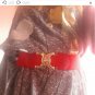 Rsslyn CC Buckles Wide Red Belts for Women Double Golden Buckles