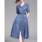 Rsslyn Fashion Denim Dress for Women Knee Length Denim Maxi Dress with Embroidered Stars