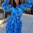 SALE Fashion Floral Mini Dress for Women-Blue Blouse Matching Blue Skirt for Women
