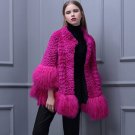 Rsslyn Fashion Coats Warm Poncho for Women Hotpink Mongolia Sheep Fur
