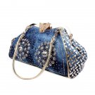 Rsslyn Free Shipping Denim Shoulder Bags with Rivet Rhinestone Patchworks