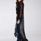 Rsslyn Long Black Lacy Cardigan with Tassels Open Dress Hollow Black Ruffle Dress