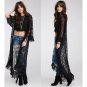Rsslyn Long Black Lacy Cardigan with Tassels Open Dress Hollow Black Ruffle Dress