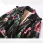 Rsslyn European and American Women's Wear Black Windbreaker Coat Belt Rose Leather Coat