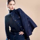 Rsslyn Turtleneck Coats Luxury Navy Blue Blazers Real Tweed Jackets for Women