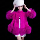 Rsslyn Fashion Hotpink Coat Mongolia Sheep Fur Hem and Sleeve Fashion Jackets