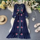 Rsslyn Embroidered Fashion Dresses Charm Navy Blue Maxi Dress for Women