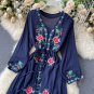 Rsslyn Embroidered Fashion Dresses Charm Navy Blue Maxi Dress for Women