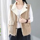 Rsslyn Plus Size Beige Vests Casual Corduroy Coats Flocking Winter Vest for Women