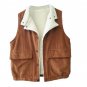 Rsslyn Plus Size Beige Vests Casual Corduroy Coats Flocking Winter Vest for Women