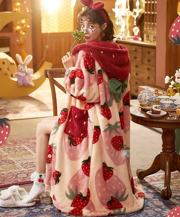 Rsslyn Christmas Gift Huge Strawberry Pajama Robe Winter Coats Soft and Warm Fleece