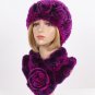 Rsslyn 2pcs/SET Red Winter Hats Luxury 100% Genuine Rex Rabbit Fur Hats Matching Soft Neck Warmers