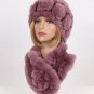 Rsslyn 2pcs/SET Red Winter Hats Luxury 100% Genuine Rex Rabbit Fur Hats Matching Soft Neck Warmers