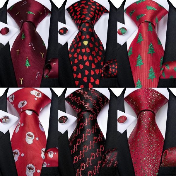 Rsslyn 3pcs/SET Christmas Neckties,Cuff Link and Hanky 100% Silk Ties