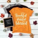 Rsslyn Thankful Grateful Thanksgiving T-Shirt for Women Orange Pumpkin Shirts