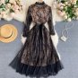Rsslyn Turtleneck Black Maxi Dress Gothic Style Autumn Vintage Laces O Neck Floral Print