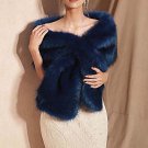 Rsslyn Blue Shawl Fashion Poncho for Women Blue Fur Shoulder Wraps for Bridesmaids