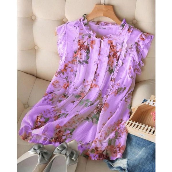 Rsslyn Spring Purple Blouse New Summer Lavander Blouses for Women