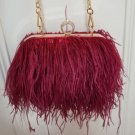 Rsslyn New Trend Red Wine Color Party Bags Red Purses Special Ostrich Feathers
