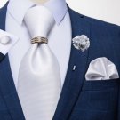 Rsslyn 5pcs/SET Men Silk Ties Corbatas White Necktie Set-Necktie,Cufflinks,Hanky,Brooch and Ring