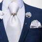 Rsslyn 5pcs/SET Men Silk Ties Corbatas White Necktie Set-Necktie,Cufflinks,Hanky,Brooch and Ring