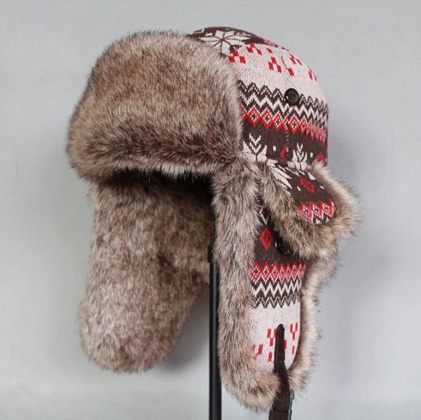 Rsslyn Snowflakes Pattern Earflaps Bomber Hats for Women Russian Faux Fur Trapper Hat