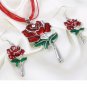 Rsslyn Fashion Jewelry Set Red Leather Necklaces with Matching Rose Earrings