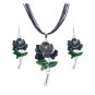 Rsslyn Fashion Jewelry Set Red Leather Necklaces with Matching Rose Earrings
