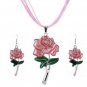 Rsslyn Fashion Jewelry Set Red Leather Necklaces with Matching Rose Earrings