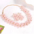 Rsslyn Peach Pink Jewelry Sets Pretty Pink Flower Choker Golden Trim