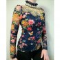 Rsslyn Navy Blue Blouses for Women Lacy Blouses with Turtleneck Pearls