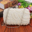 Rsslyn All Pearl Handbags for Women Pearl Evening Bags with Silver Strap