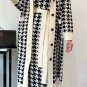 Rsslyn 2pcs/SET Fashion Houndstooth Long Cardigan Black V-neck Dress Matching Dress