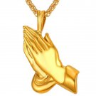 Rsslyn Stainless Steel Golden Praying Hands Necklaces for Men and Women