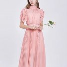 Rsslyn Lovely Pink Maxi Dress for Tall Women Puffy Sleeves Slim Fitting Elegant Dress