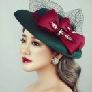 Rsslyn Luxury Christmas Hat with Red Double Bows 100% Silk Fascinators
