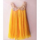 Rsslyn Girls Yellow Dress Paillette Free Size Whimsical Dress with Golden Peter Pan Collar