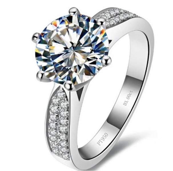 Rsslyn Solid Platinum PT950 Women 3CT Diamond Engagement Ring