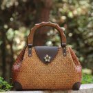 Rsslyn Vintage Bags Wooden Handle Woven Handbag Straw Bags