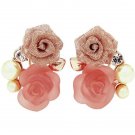 Rsslyn Cute Clip Earrings for Women Double Rose Gold