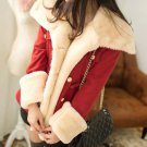 Rsslyn Fashion Wool Red Jacket wit Thick Fur Lining Warm Fleece Turtleneck Coats