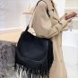 Rsslyn Fashion Bucket Bags Handmade Leather Bags Beige Ivory Shoulder Bags with Tassels