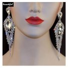 Rsslyn Fashion Trend Large Earrings Bridal Silver Earrings Big Crystal Stones