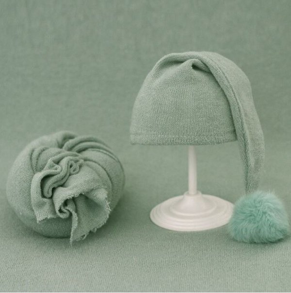 Rsslyn Mint Green Swaddle Blanket and Hat for Newborn Boys Props Photography