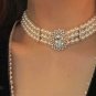 Rsslyn 3 Layered Pearl Choker with Big Crystal Stone Distinguished Chokers LMF24-450 Palace Choker