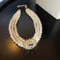 Rsslyn 3 Layered Pearl Choker with Big Crystal Stone Distinguished Chokers LMF24-450 Palace Choker