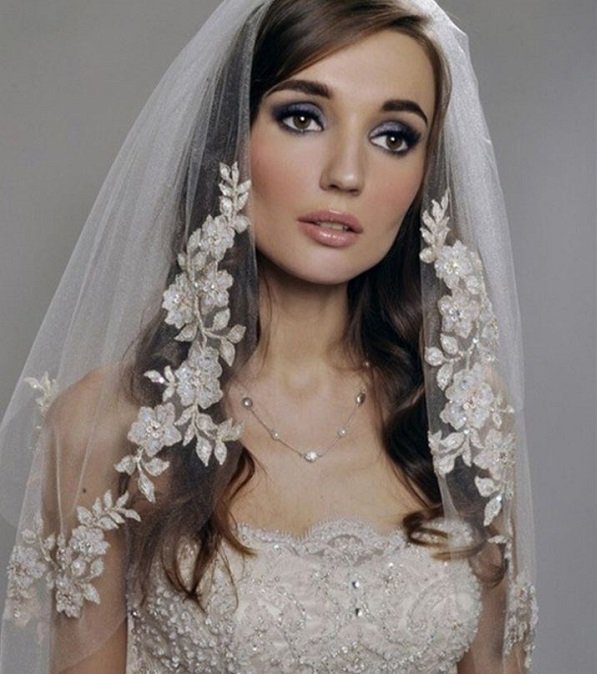 Rsslyn Modest Wedding Veils Bridal Veil with Double Tier Embroidered Laces